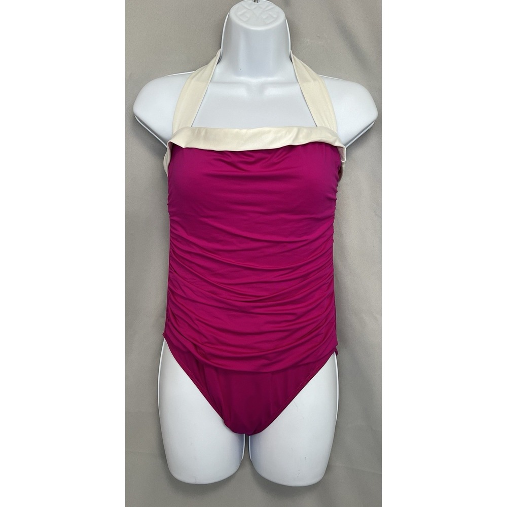 LAUREN RALPH LAUREN Women's Bel Aire Bandeau Mio One-Piece Swimsuit Sz 8 Pink